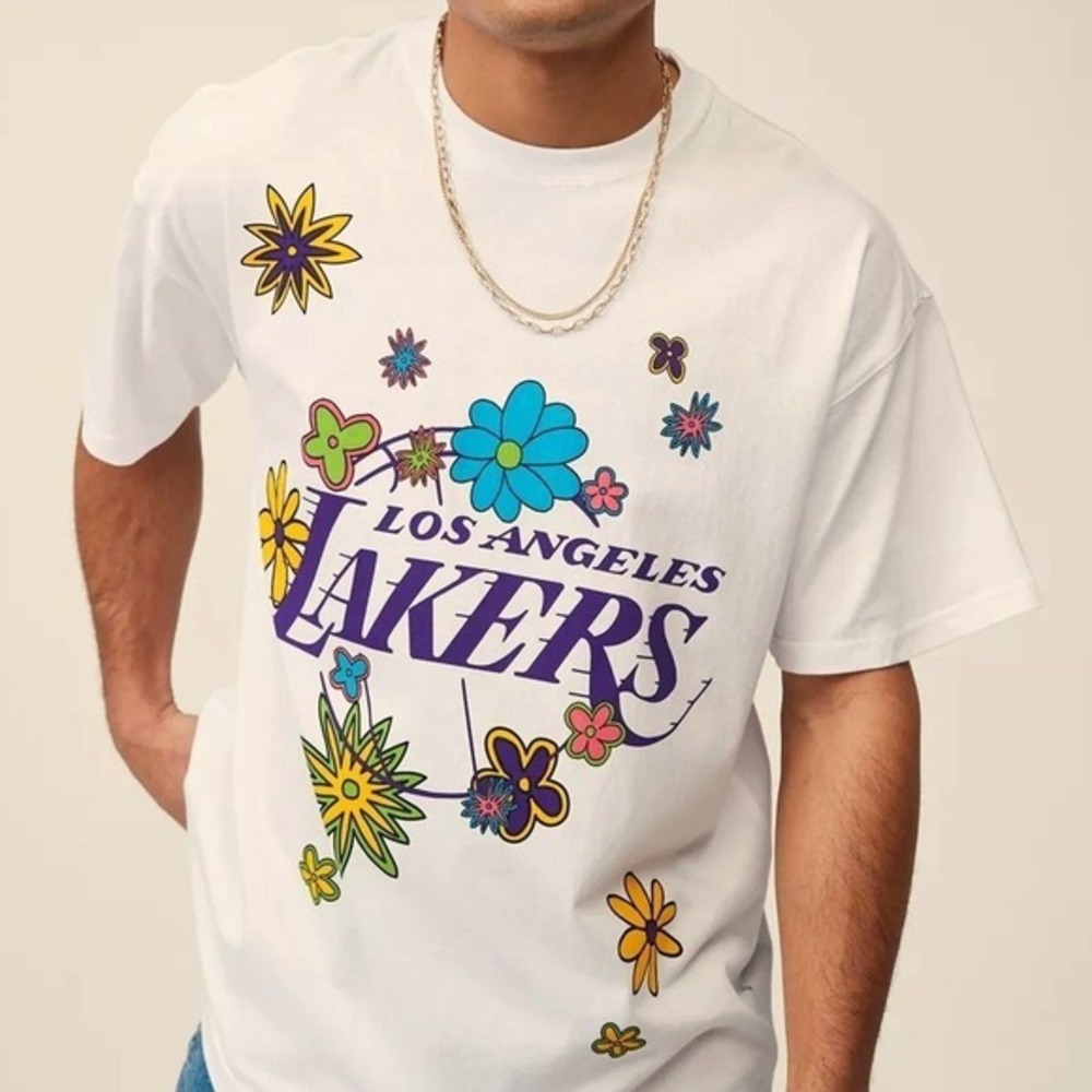 Ultra Game‎ Unisex Los Angeles Lakers Flower Power Tee Graphic Shirt Tan M